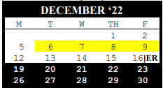 District School Academic Calendar for J J A E P for December 2022