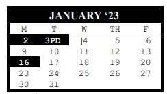 District School Academic Calendar for Jackson/roosevelt Complex for January 2023