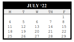 District School Academic Calendar for J J A E P for July 2022