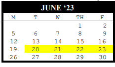 District School Academic Calendar for Port O Connor Elementary for June 2023