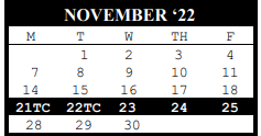 District School Academic Calendar for Harrison/jefferson/madison Complex for November 2022