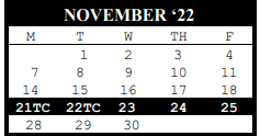 District School Academic Calendar for Travis Middle for November 2022