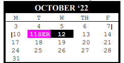 District School Academic Calendar for Jackson/roosevelt Complex for October 2022