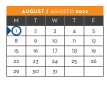 District School Academic Calendar for New Elementary School #1 for August 2022