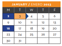 District School Academic Calendar for Jose J Alderete Middle for January 2023