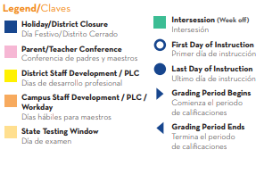 District School Academic Calendar Legend for Canutillo H S