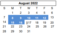 District School Academic Calendar for Greenways Intermediate School for August 2022