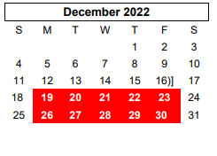 District School Academic Calendar for Youth Ctr Of High Plains for December 2022