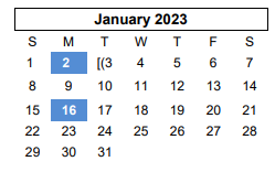 District School Academic Calendar for Youth Ctr Of High Plains for January 2023