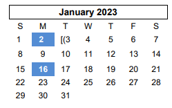 District School Academic Calendar for Lakeview Elementary for January 2023