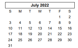 District School Academic Calendar for Greenways Intermediate School for July 2022