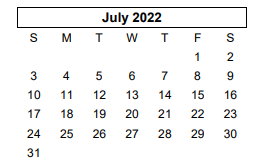 District School Academic Calendar for Canyon H S for July 2022