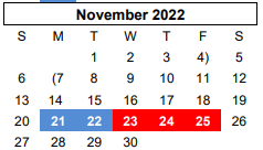 District School Academic Calendar for Greenways Intermediate School for November 2022