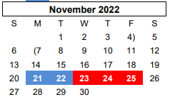 District School Academic Calendar for Youth Ctr Of High Plains for November 2022