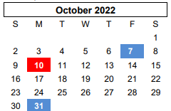 District School Academic Calendar for Greenways Intermediate School for October 2022