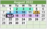 District School Academic Calendar for Don T Durham Elementary for August 2022