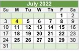 District School Academic Calendar for George Dawson Middle for July 2022