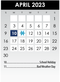 District School Academic Calendar for Kelly Pre-kindergarten Center for April 2023