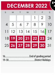 District School Academic Calendar for Blalack Middle School for December 2022