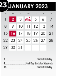 District School Academic Calendar for Pre-k Ctr II for January 2023