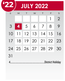 District School Academic Calendar for Salazar Alternative Education Prog for July 2022