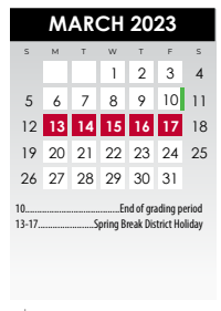 District School Academic Calendar for Salazar Alternative Education Prog for March 2023