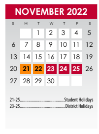 District School Academic Calendar for Huie Special Educ Ctr for November 2022