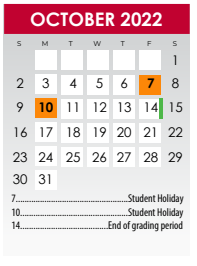 District School Academic Calendar for Kelly Pre-kindergarten Center for October 2022