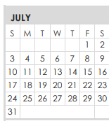 District School Academic Calendar for Castleberry Elementary for July 2022