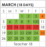 District School Academic Calendar for Tarrant Co J J A E P for March 2023