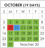 District School Academic Calendar for Tarrant Co J J A E P for October 2022