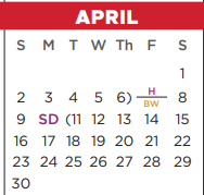 District School Academic Calendar for Ninth Grade Center for April 2023