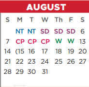 District School Academic Calendar for Ninth Grade Center for August 2022