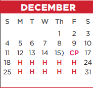 District School Academic Calendar for Ninth Grade Center for December 2022