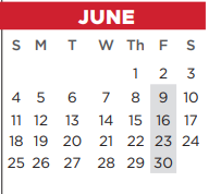 District School Academic Calendar for Ninth Grade Center for June 2023