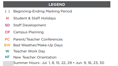 District School Academic Calendar Legend for Bessie Coleman Middle School