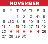 District School Academic Calendar for Ninth Grade Center for November 2022