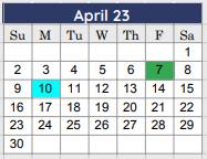 District School Academic Calendar for Collin Co J J A E P for April 2023
