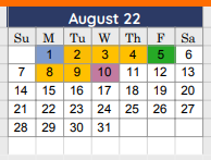District School Academic Calendar for Collin Co J J A E P for August 2022