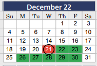 District School Academic Calendar for Collin Co J J A E P for December 2022