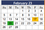 District School Academic Calendar for Collin Co J J A E P for February 2023