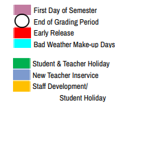 District School Academic Calendar Legend for Celina Intermediate