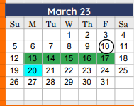 District School Academic Calendar for Collin Co J J A E P for March 2023