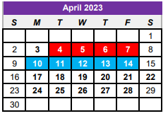 District School Academic Calendar for Center Middle School for April 2023