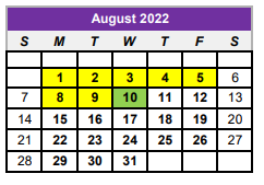 District School Academic Calendar for Center Elementary for August 2022