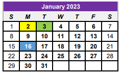 District School Academic Calendar for Center Intermediate for January 2023