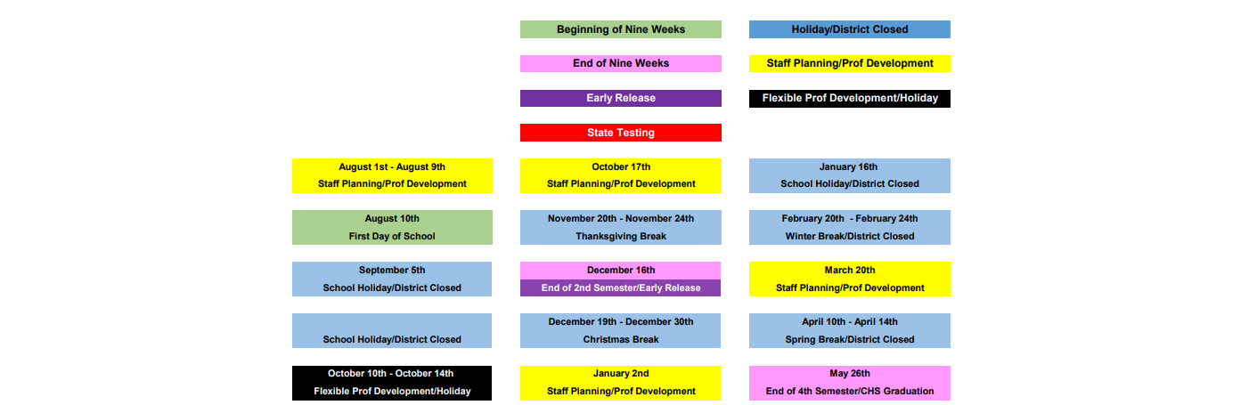 District School Academic Calendar Key for Center Elementary