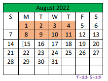 District School Academic Calendar for Central Elementary for August 2022