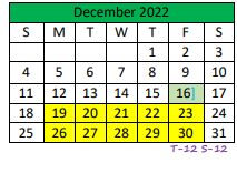 District School Academic Calendar for Central Junior High for December 2022
