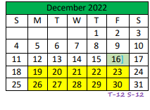 District School Academic Calendar for Central High School for December 2022